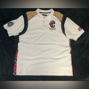Y2K Vtg Coogi Shirt Mens Size 3XL White Polo Britain Flag Embroidered Baggy 370